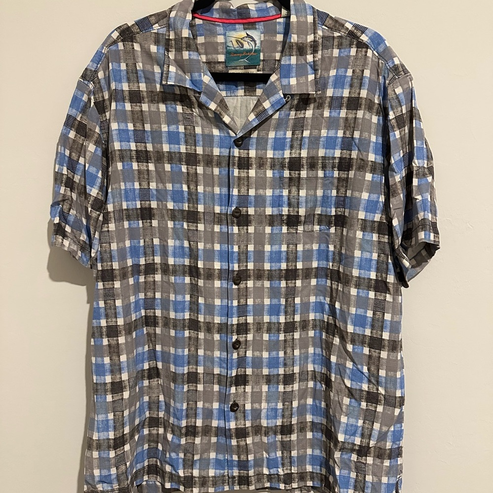 Tommy Bahama Black and Blue Plaid Men's Shirt